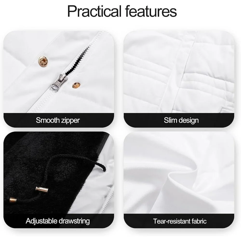 Women's White Winter Warm Long Drawstring Waterproof Snow Puffer Jacket
